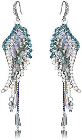 Navifoce Elegant Angel Wing Shape Swarouski Atificial Crystal Tassels Hook Earring for Women and Girl (Green)
