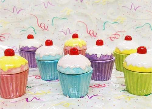 JenlyFavors 3" Mini Ceramic Cupcake Jar (Set of 12 Assorted Pieces)