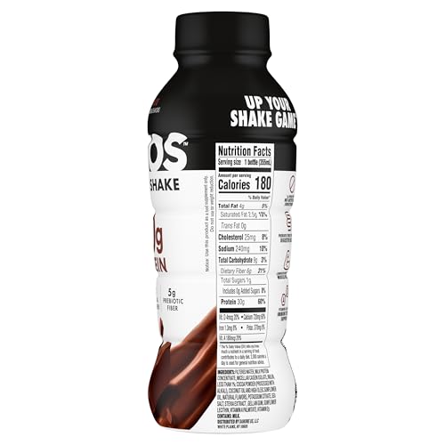 OIKOS PROTEIN SHAKE, CHOCOLATE, 30G HIGH PROTEIN DRINKS, SHELF STABLE, READY TO DRINK, 5G PREBIOTIC FIBER, 12 FL OZ BOTTLE