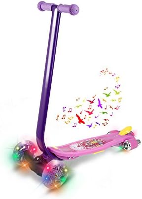 Scallop Kids Scooter Mini 3 Wheels Scooter for Girls Boys Children Toddler Micro T-Bar Toy Kick Scooter with Music and LED Wheels (UK STOCK) (Purple)