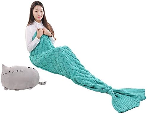 Senmar Warm and Soft All Seasons Mermaid Blanket Sofa Quilt Living room blanket ,Sleeping Bag and Camping Bag (78"x 35") (Light Blue) (Turquoise Color-Scales)