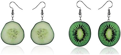 Hypoallergenic Handmade Cute Fruits Earrings - Assorted Acrylic Dangle Drop Earrings For Women Girls Strawberry Pineapple Watermelon Apple Brincos Earrings (Cucumber + Kiwifruit)
