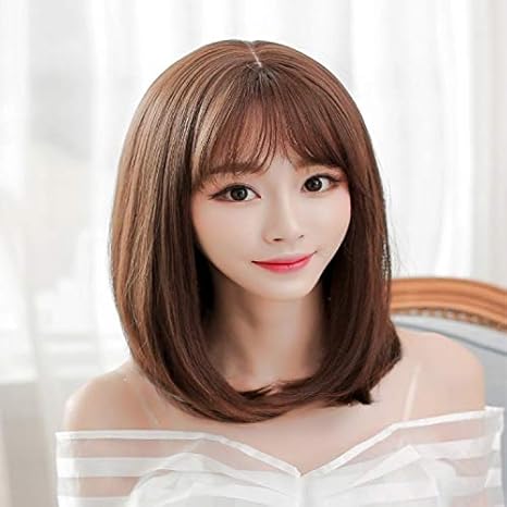 Maxjf Wig Female Short Hair Pear Head Air Bangs Straight Long