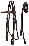 Tahoe Tack Barbwire Leather Western Hand Tooled Browband Headstall with Matching Split Reins