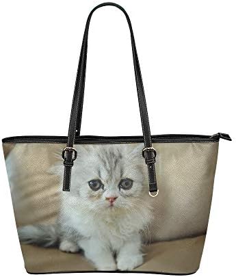 Cute Upset Sad Unhappy Cat Beauty Animal Body Large Soft Leather Portable Top Handle Hand Totes Bags Causal Handbags With Zipper Shoulder Shopping Purse Luggage Organizer For Lady Girls Womens Work