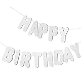 Juvale Silver Happy Birthday Letter Banner - Hanging Party Decoration Backdrop - Large Pre-Strung Glittery Birthday Sign Garland, 10.5 Feet Long