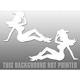 JR Studio Set of 2 (Left &amp; Right) White Vinyl Mudflap Cowgirl Shaped Stickers - Sexy Girl Vinyl Decal Sticker Car Waterproof Car Decal Bumper Sticker