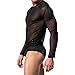 L'ASHER Men's Sexy Underwear T-Shirt Long Sleeve Mesh Sheer Undershirt Sleepwear Black