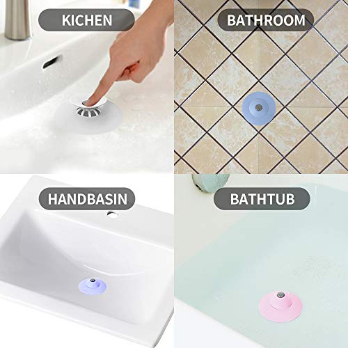 Drain Cover Silicone Hair Catcher Trap Bathtub Drain 2 in 1 Sink Drain Stoppers and Strainers for Kitchen Bathtub and Shower Floor, 6 Pack