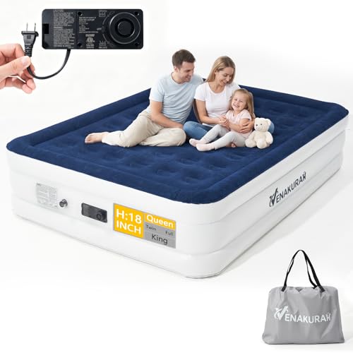 VENAKURAH Air Mattress 2 People 203 x 152 x 46 cm, Air Bed Self-Inflating in 3 Minutes, Inflatable Mattress with Integrated Electric Pump, Inflatable Guest Mattress for Home and Camping