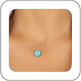 Vacaonio Boho Blue Turquoise Pendant Necklace Gold Turquoise Necklace for Women Round Stone Necklace Chain Jewelry for Women