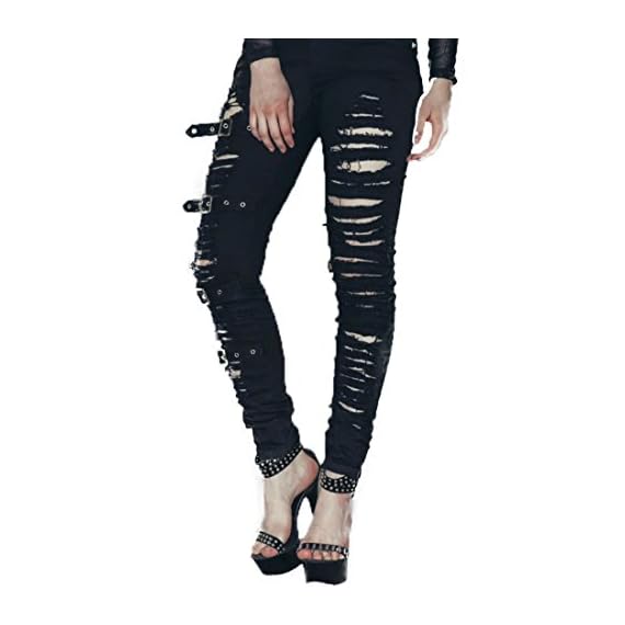 Devil-Fashion-Punk-Women-Black-Torn-Hole-Stretchy-Legging-Pants-with-Buckles-M