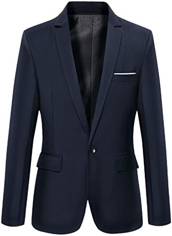 REYUY Mens Slim Fit One Button Blazer Jacket Dark Blue