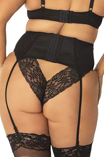 Oh LÃ  LÃ  ChÃ©ri Women's Plus Queen Size Peek-A-Boo Lace and Garter Belt, Black, 1X/2X