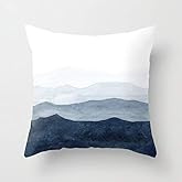 FJTP Indigo Abstract Watercolor Mountains Flax Cotton Hidden Zipper Throw Pillow Covers 20x20 in (Two Sides)