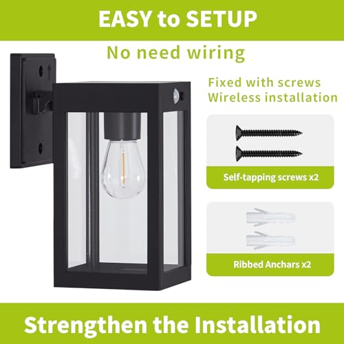 MDENLT 2 Pack Solar Porch Lights Outdoor,Solar Wall Lights with 3 Modes&Motion Sensor,Dusk to Dawn Sconce Lights Wall Mount,Exterior Wall Lantern Light Fixture for House,Garage,Patio,Shed,Black