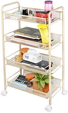 GBmall 4-Tier Metal Mesh Rolling Storage Shelf Cart and Organizer with Wheels for Kitchen Office Bedroom Bathroom Washroom