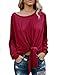 Women's Long Sleeve Boat Neck Off Shoulder Blouse Tops Tie Front Shirts Plus Size(L, Red) primary