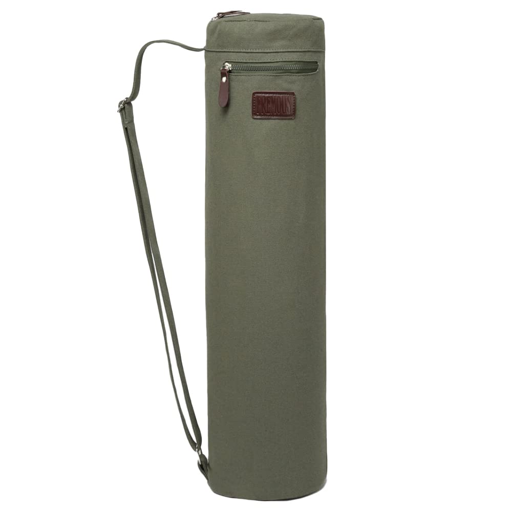 Photo 1 of FREMOUS Yoga Mat Bag Carrier Men Women- Double Storage Pocket,Adjustable Shoulder Strap and Handle,Fits Most Mats(Army green)