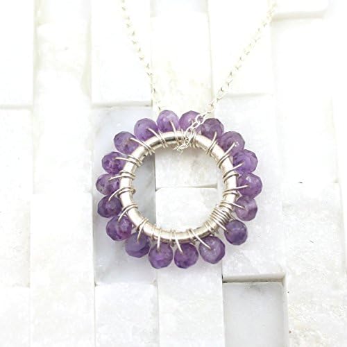 Birthstone Circle necklace Sterling silver mom pendant
