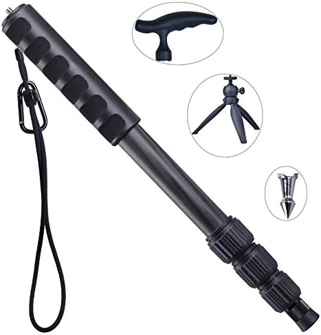 Vicdozia Multi-Functional Alpenstock Camera Carbon Fiber Monopod Extendable Handle Walking Stick Hiking Pole w/Mini Tripod Mount for GoPro, Compact Cameras/Smartphone