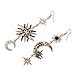 MengPa Star Dangle Earrings for Women Sun Moon Mismatched Crystal Vintage Asymmetrical Jewelry 3202