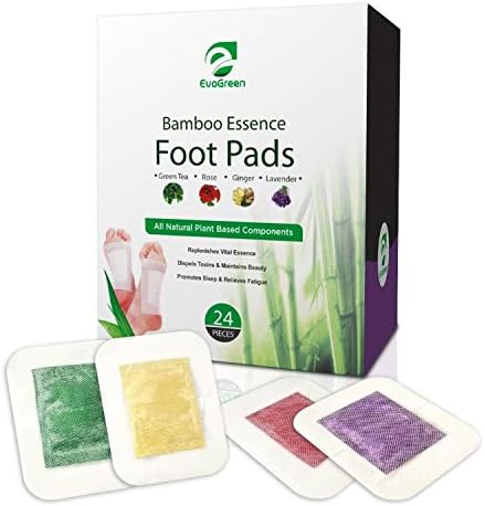 Bamboo Essence 24 pc All Natural Plant Based Foot Pads for Aroma Foot Therapy Relaxation, Deep Sleep Aid, Cleansing, Removes Impurities, Health and Wellness, 4 Fragrance Green Tea Lavender Ginger Rose