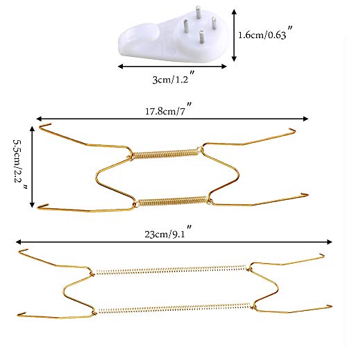 ManYee Plate Hangers 10 Pack Wall Plate Hangers 7.5 to 9 Inch Stainless Steel Decorative Wire Plate Hangers Holders for Wall Brass Coated and 12 Pack Wall Hooks