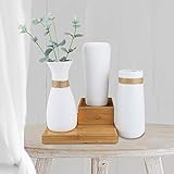 Nilos White Ceramic Vases Set of 3, Table Centerpieces Vase with Rope Design and Differing Unique Shapes for Flowers, Home Decoration