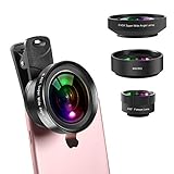 2019 Phone Camera Lens Kit, 0.45x Wide Angle Lens,230°Fisheye Lens & 12.5X Macro Lens (Screwed Together) 3 in1,Clips-On Cell Phone Lens for iPhone/Samsung/Android/Most Smartphones and Tablets