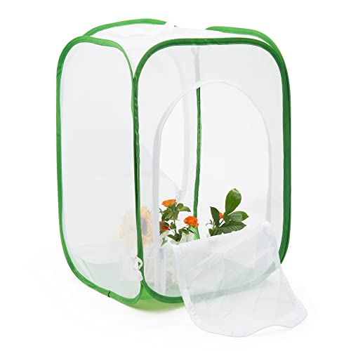 Two Doors Monarch Butterfly Habitat, Insect Mesh Cage, Caterpillar Enclosure Terrarium Pop-up (15.7 X 15.7 X 24 Inches)