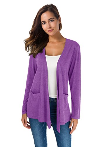 Women Open Front Casual Comfy Flowy Long Line Modal Cardigan (XL, Purple)