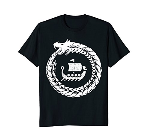 Mens Norse mythology Viking T Shirt Ship & Dragon Beast Shirt 2XL Black
