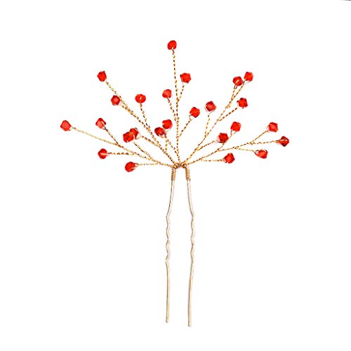 cici store Woman Bride Crystal Hairpin,Flower Alloy Headwear for Wedding Party Gift,red - Thumbnail 5
