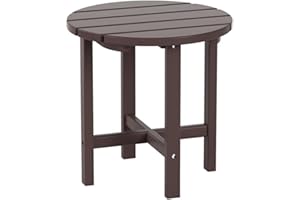 Costaelm Round Outdoor Side Tables, Adirondack Patio Tables for Outside, HDPE Patio End Table Weather Resistant, Balcony Table for Pool, Seaside, Backyard, Porch, Indoor Companion, Dark Brown
