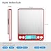 AMIR Digital Kitchen Scale, 500g/ 0.01g Mini Pocket Jewelry Scale, 100g Calibration Weight, Cooking Food Scale with Back-Lit LCD Display, 2 Trays, 6 Units, Auto Off, Tare, PCS, Stainless Steel, Red