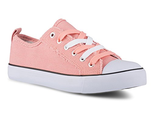 Twisted Women's KIX Lo-Top Frayed Edge Sneakers -KIXLO192SALMON, Size 9