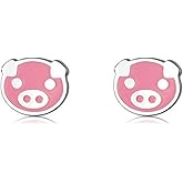 Cute Pink Pig Earrings 925 Sterling Silver Tiny Small Studs for Women Girls Hypoallergenic Lovely Animal Piggy Cartilage Tragus Post Pin Dainty Birthday Holiday Jewelry for Daughter Niece