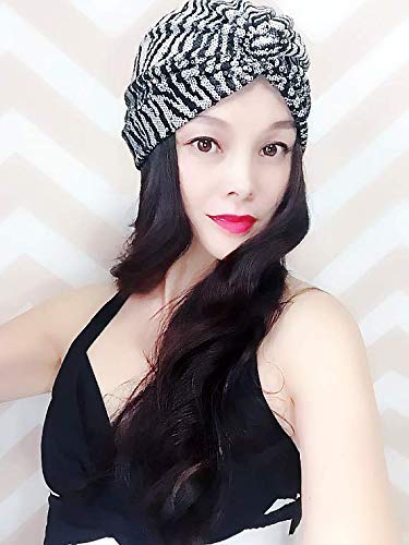 Amazon Com Black And White Stripes Sequin Turban Women Turban