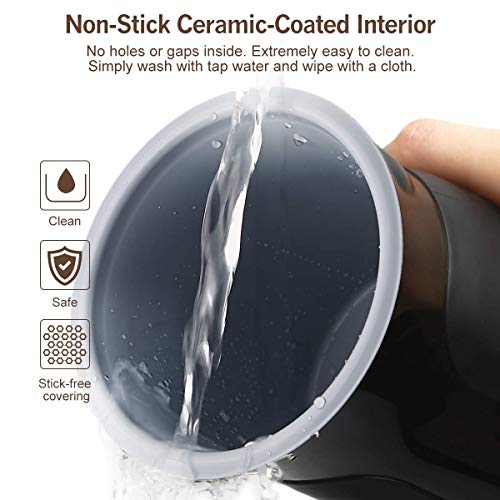 SIMPLETASTE Milk Frother and Warmer Foam Maker for Hot or Cold Drink, Automatic Shut Off, Ceramic Non Stick Interior, Patented Design, Black