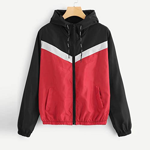 Retro 90s Clothing for Women, Clothing Long Sleeve Casual Color Block Hooded Beachwear Outerwear Windproof Windbreaker(Red, M)