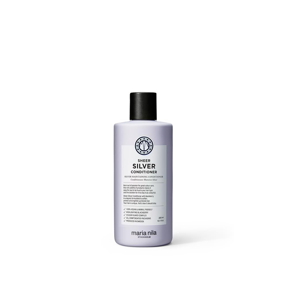 Maria Nila Sheer Silver, Silver/Purple Conditioner, Neutralizes Brassy Yellow/Golden Shades in Blonde, White & Grey Hairs, Violet Pigments Gives Cool Tone, 100% Vegan & Sulfate/Paraben free, 300 ml