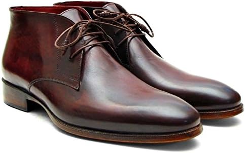 DE SCALZO Cherry Red Dual Tone Handpainted 100% Leather Chukka Boots for Men