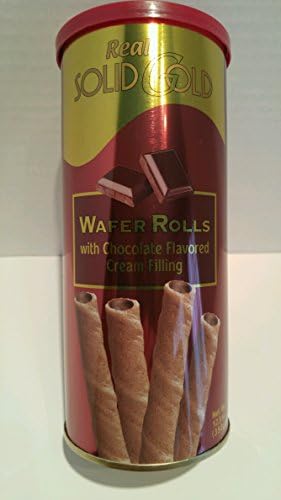 Real Solid Gold Wafer Rolls with Chocolate Flavored Cream Filling, 12.3 oz Container