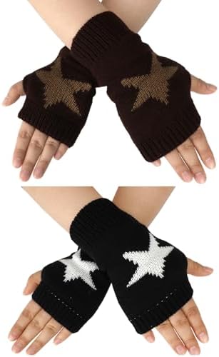 Sacina Black Star Beanie Grunge Gloves, Emo Fingerless Gloves at