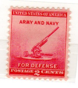 Postage Stamps United States. One Single 2 Cents Rose Carmine, National Defense Issue, 90-millimeter Anti-aircraft Gun, Stamp, Dated 1940, Scott #900.