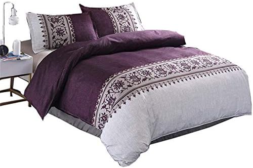 Meeting Story Hotel Luxury Soft Microfiber Convallaria Printed Pattern Reversible Duvet Cover Set (Purple, King)