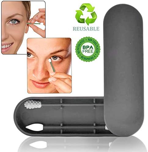 Reusable Double Sided Cotton Swabs Ear Picks Cosmetic Cleaning Bud Stick (black)