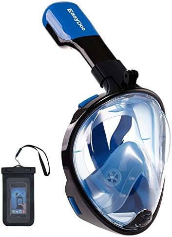 Upgraded Version 180° Full Face Snorkel Mask- Panoramic View Snorkeling Mask, Soft Adjustable Head Straps with Anti Fog and Anti Leak Design (black-blue, S/M)