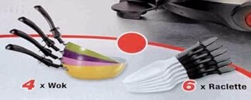 Zubehör 6 Raclette Pfännchen, 4 Wok Pfännchen Grill Wok Racelette
